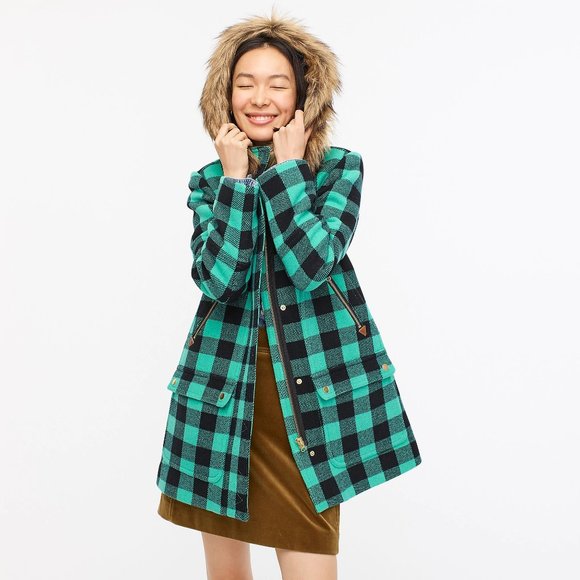 J.Crew Chateau parka buffalo check stadium-cloth wool coat XS 0 XSmall XXS 00 - Picture 4 of 16